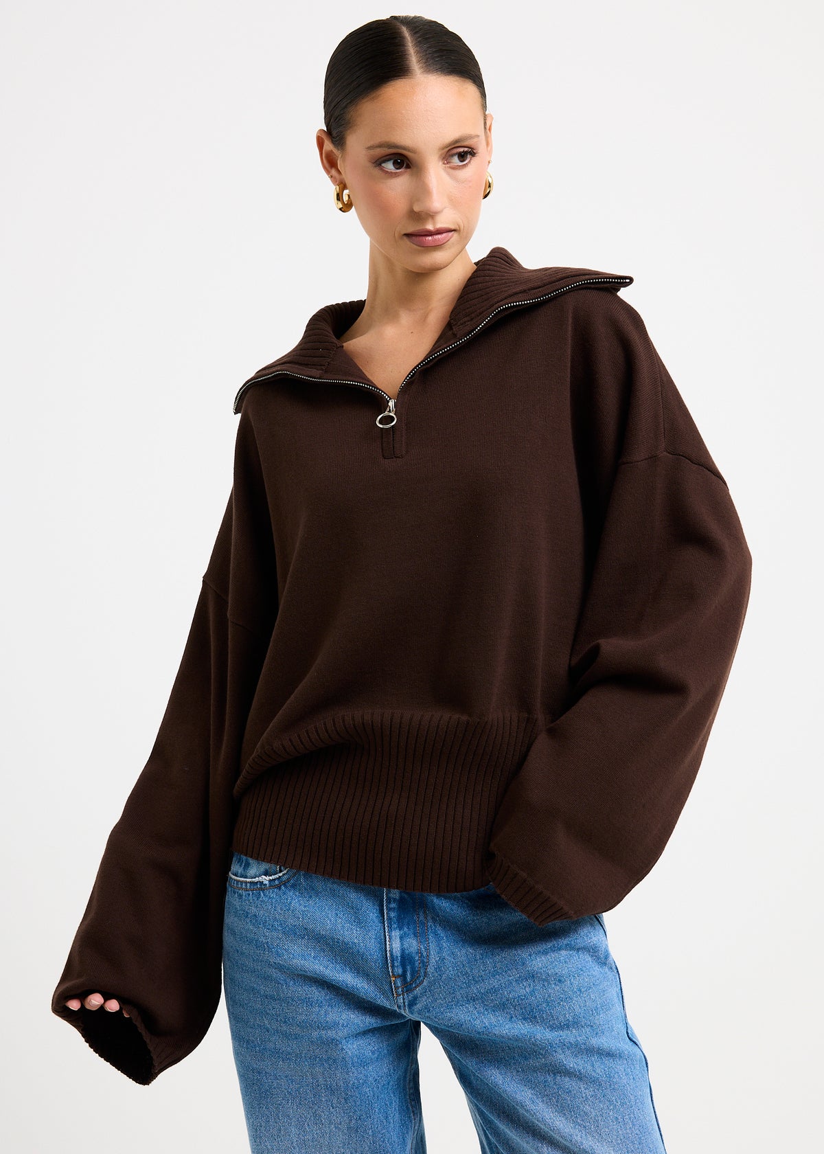 Florian Quarter Zip Jumper CHOCOLATE