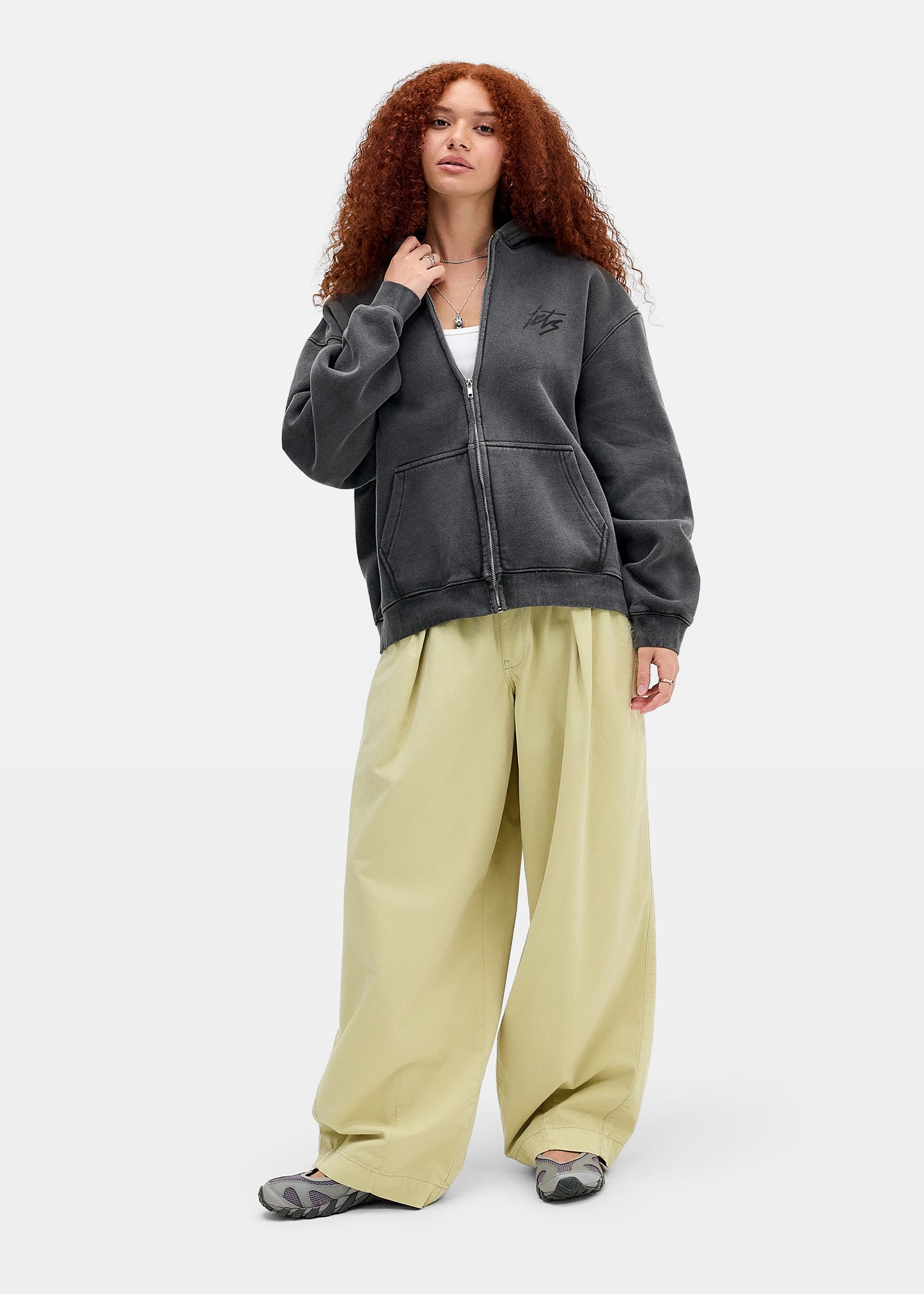 IF Script Logo Washed Zip-Up Hoodie Sweatshirt