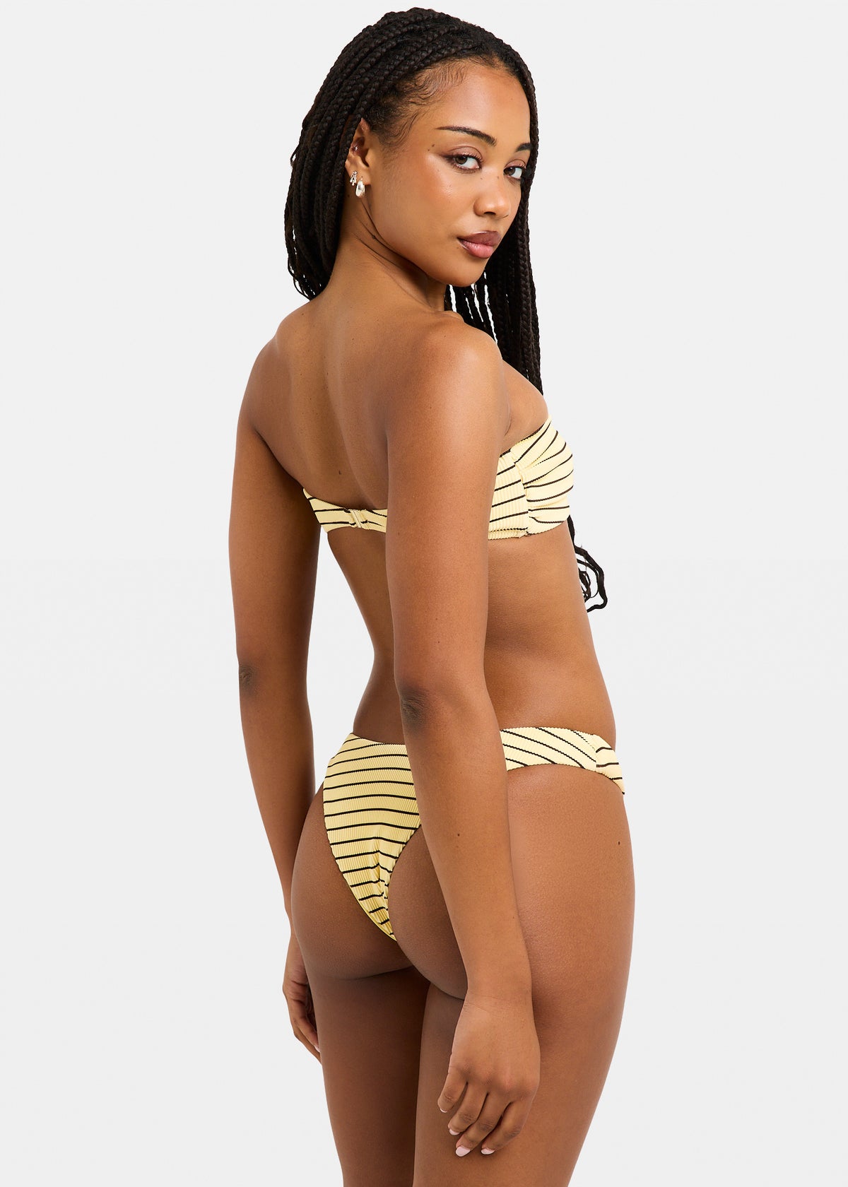 Rib Trim Bandeau Bikini YELLOW/BROWN STRIPE