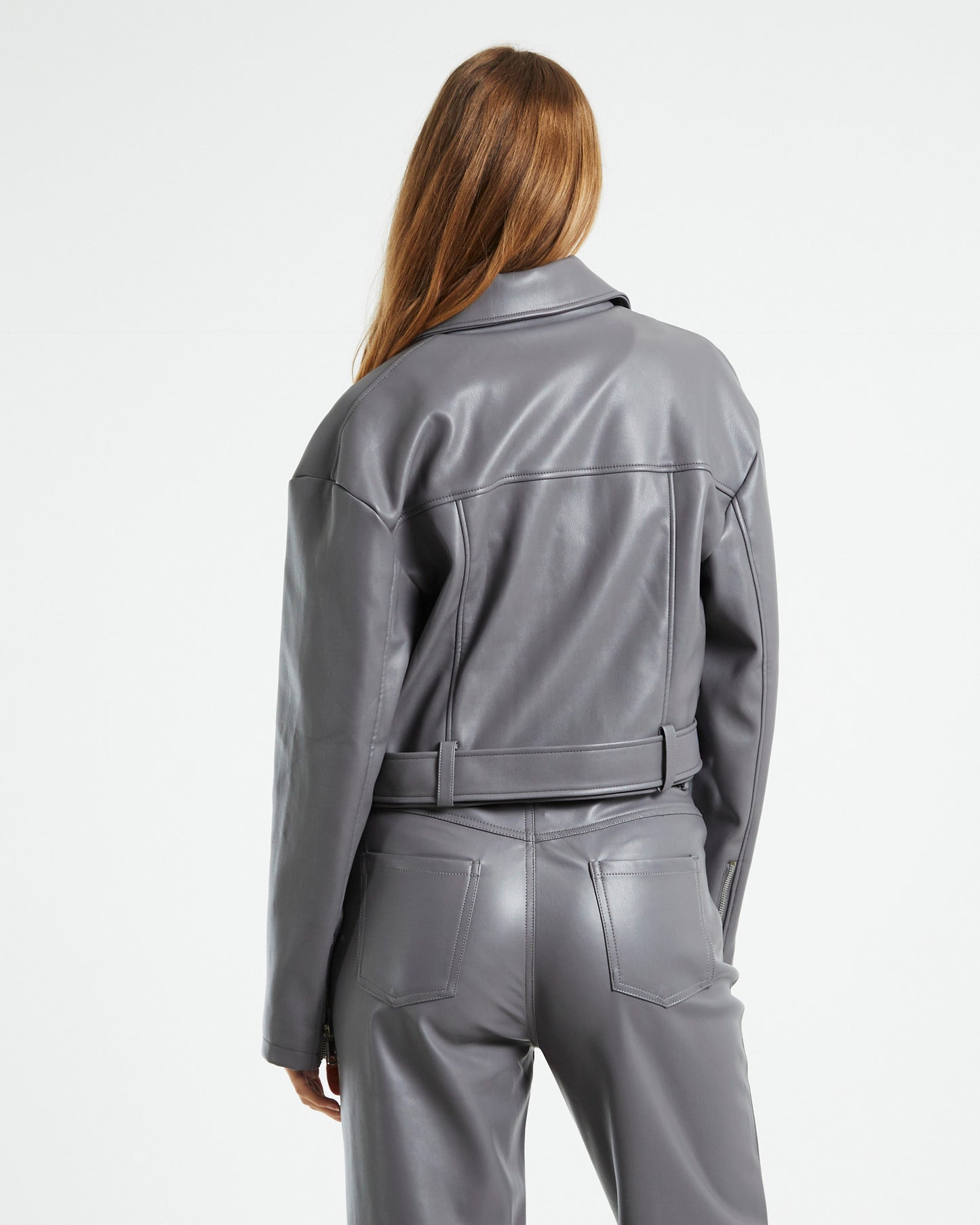 Enya Boxy PU Biker Jacket Grey