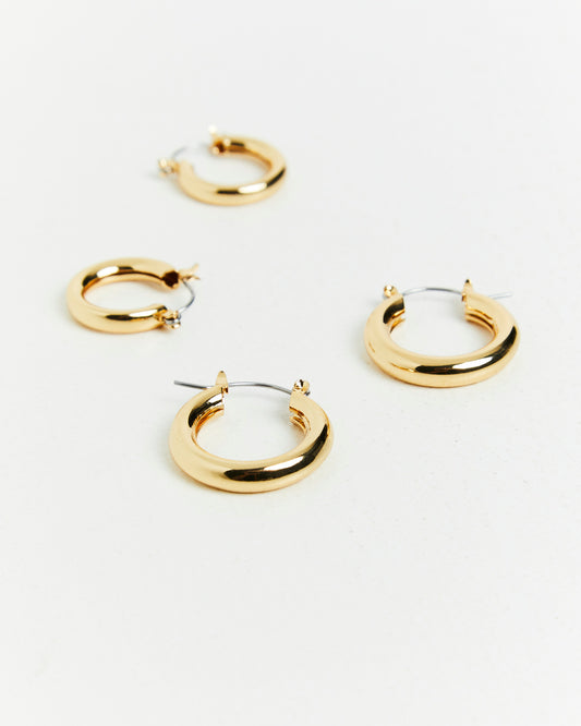 14k Classic Hoops Set Plated GOLD