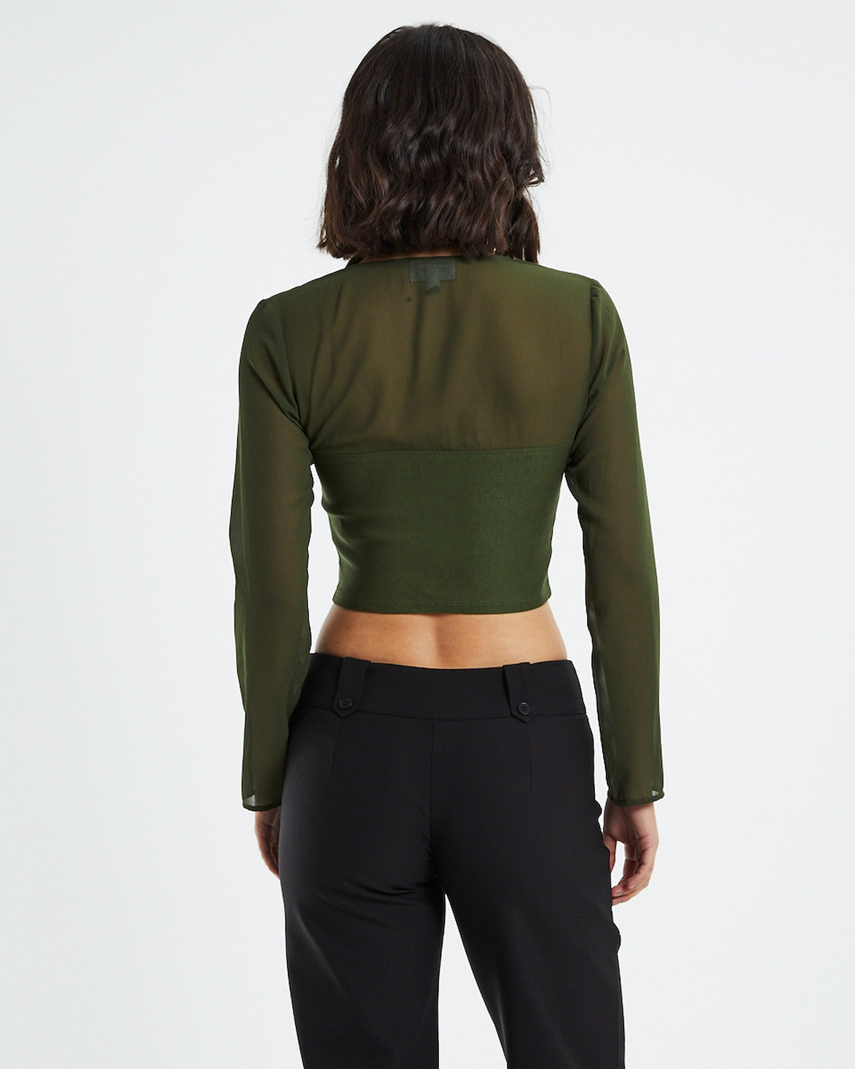 Kamali Hook Front Long Sleeve Halter Top Green GREEN