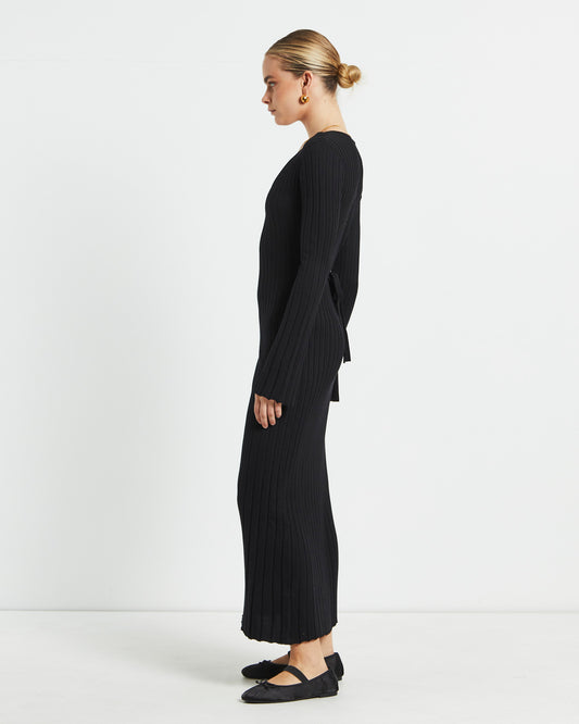 Sophie Long Sleeve Rib Knit Dress Black BLACK