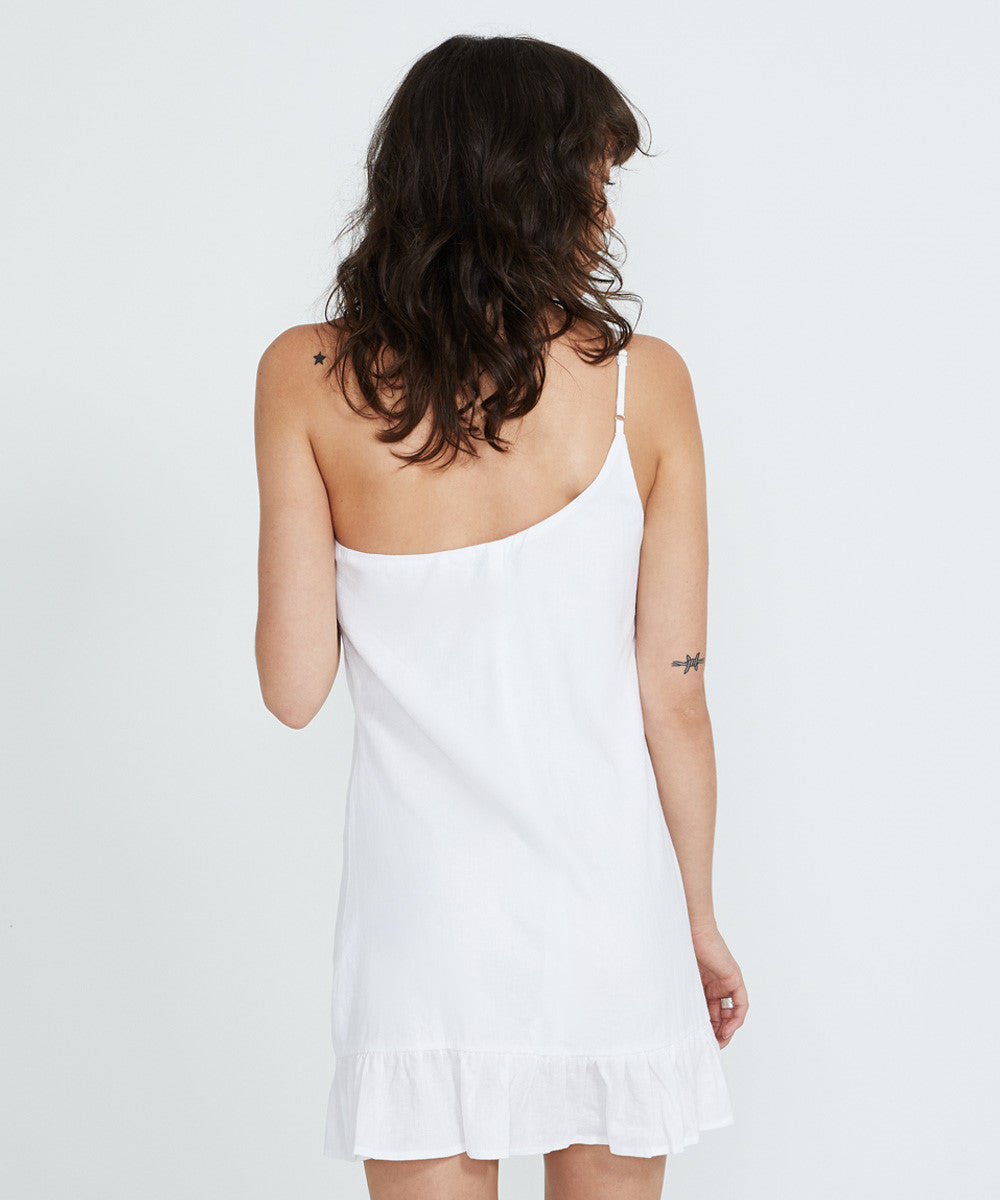 Devon Assymetric Frill Dress White