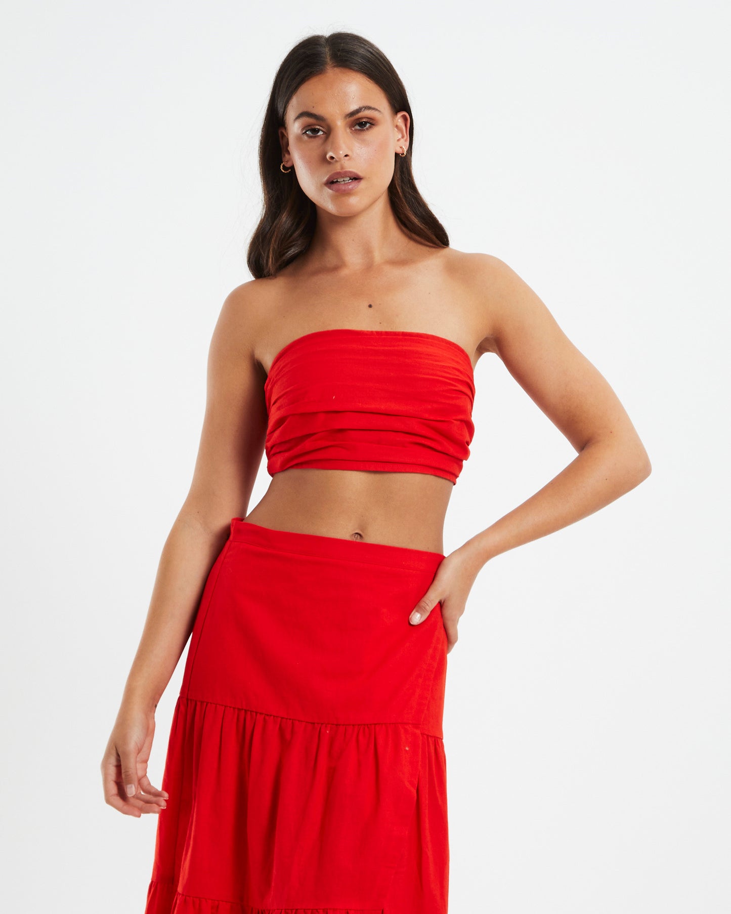 Mya Ruched Bandeau Top Red