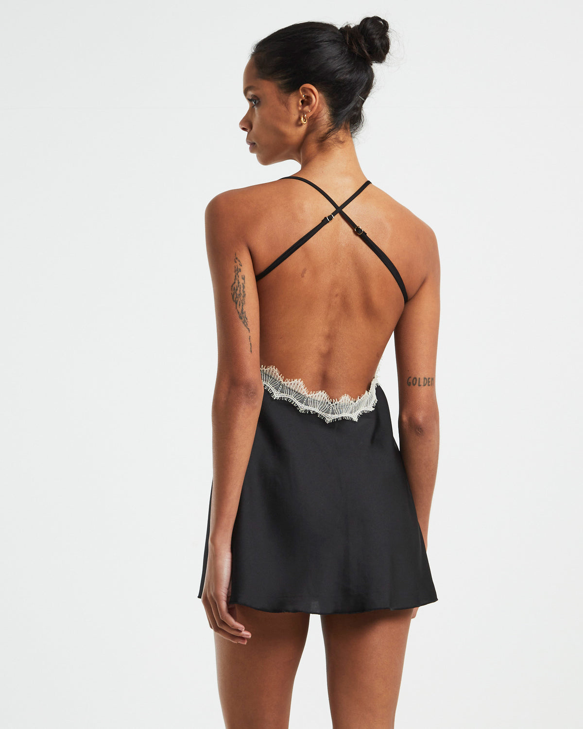 Serena Contrast Lace Cross Back Slip Dress Black/White BLACK