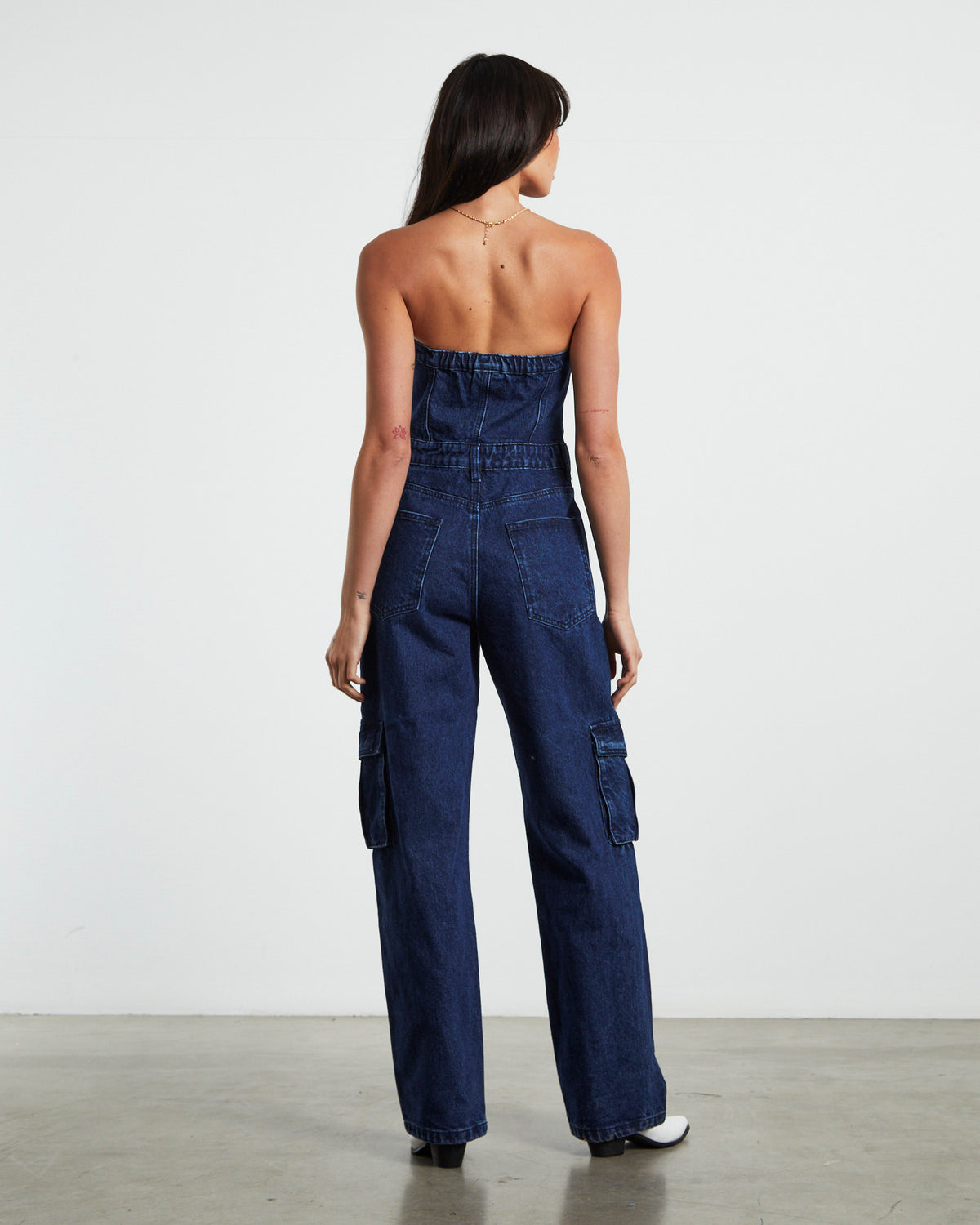 Sabrine Strapless Denim Boiler Suit Ink Blue BLUE