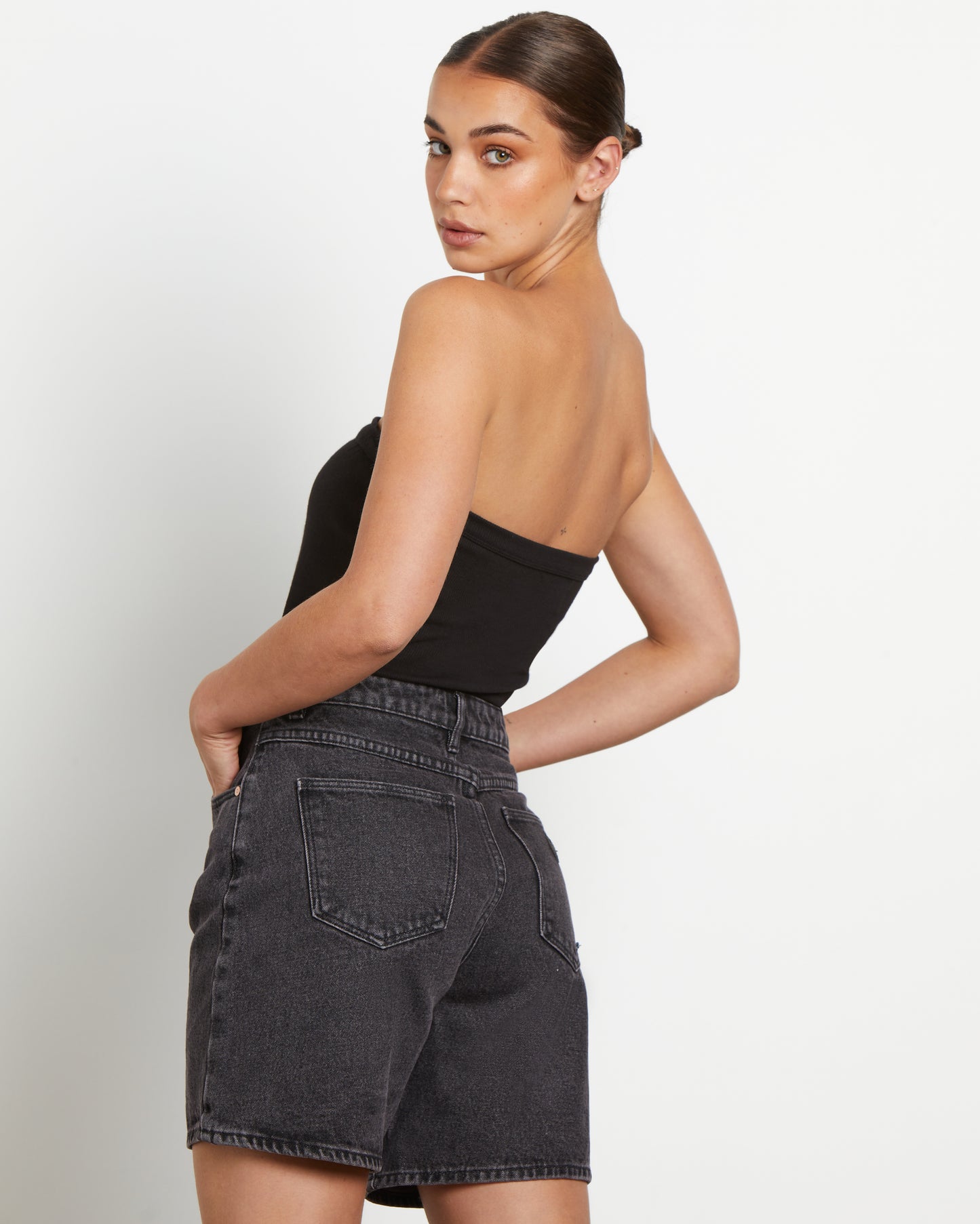 Heather Long Line Bandeau in Black