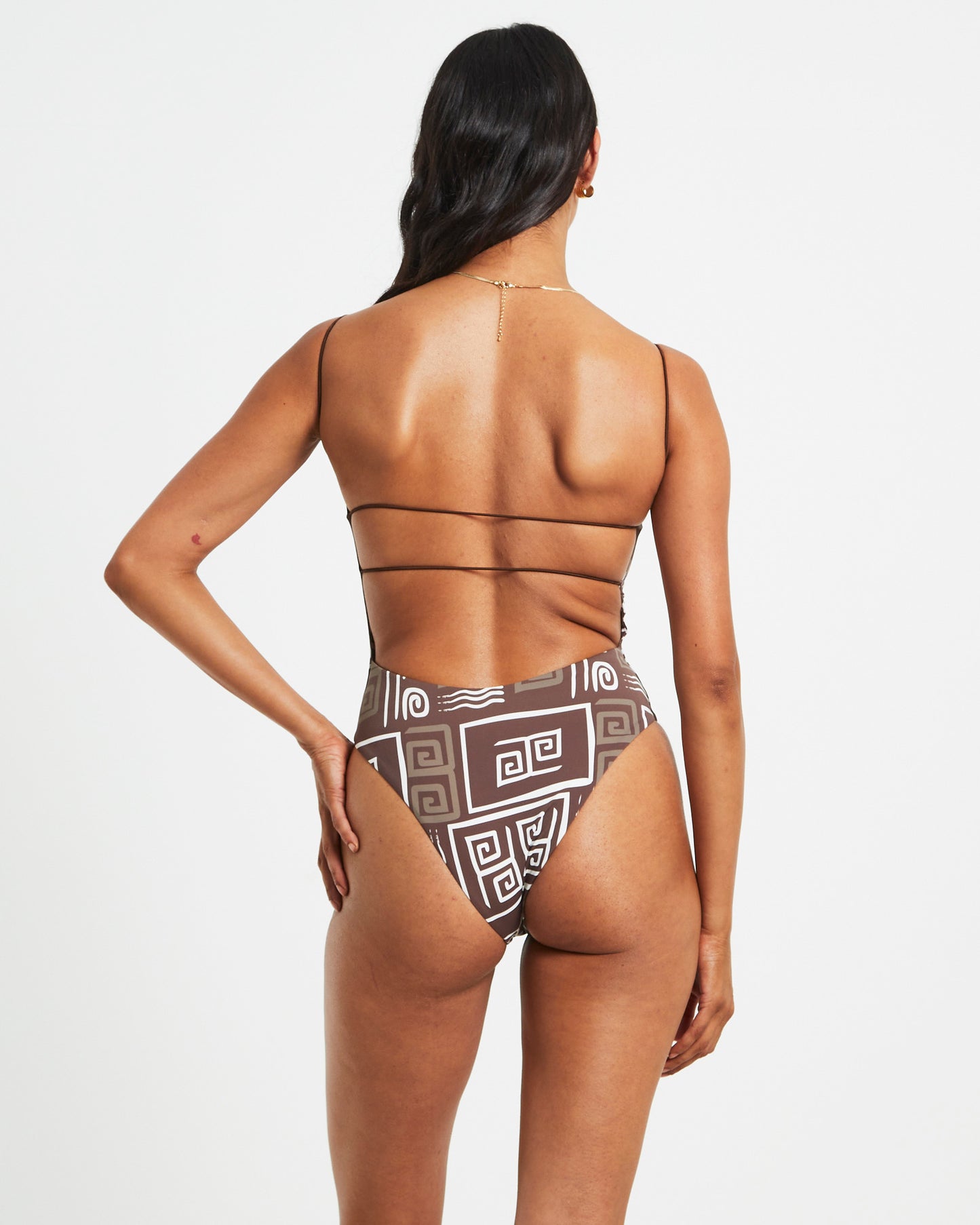 Jenna Skinny Strap One Piece in Brown/White