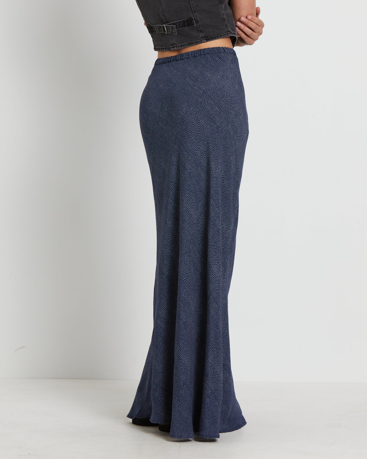 Slip Maxi Skirt in Mini Spot Navy