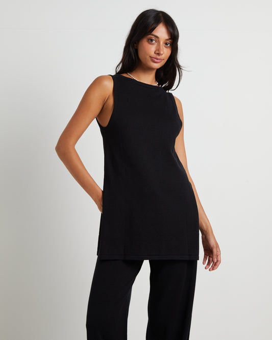 Riley Split Tank Top in Black BLACK