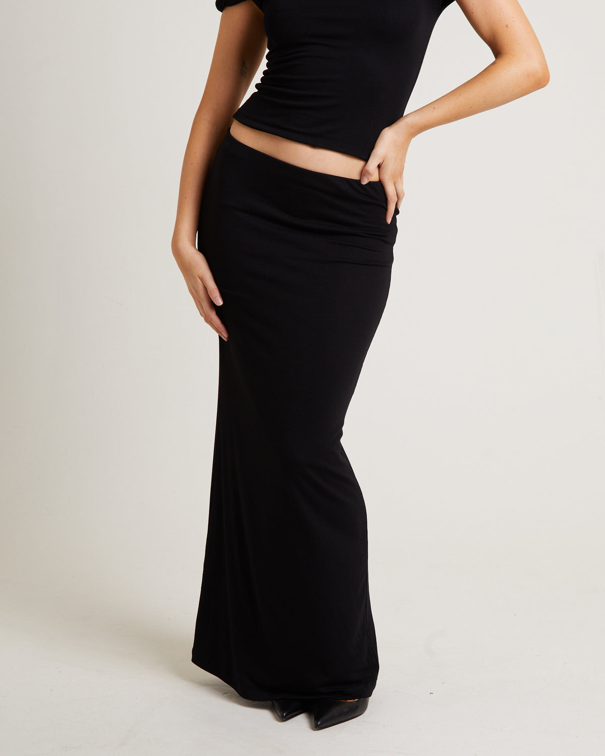 Dom Slinky Hipster Maxi Skirt BLACK