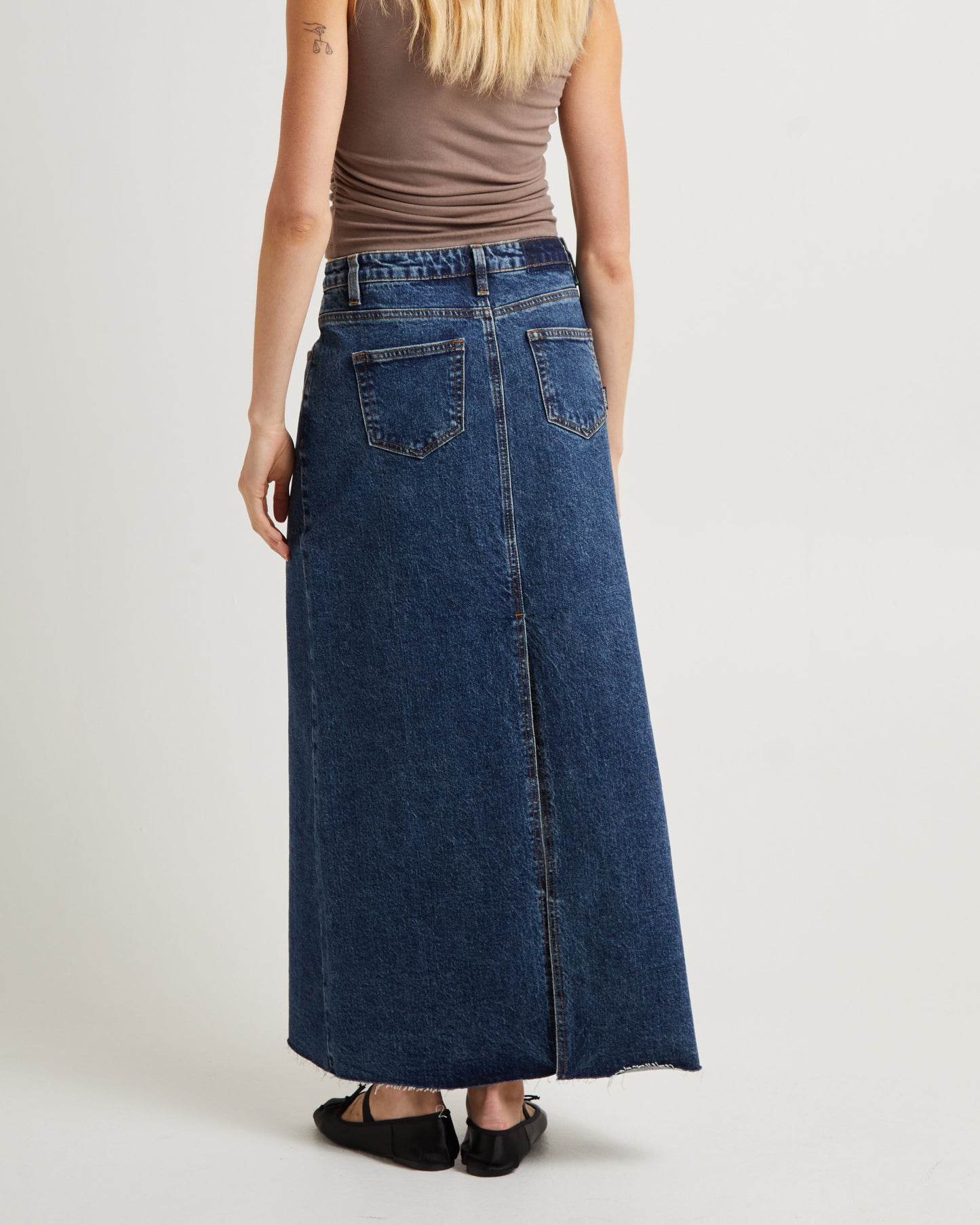 Naya Maxi Denim Skirt Grunge Blue