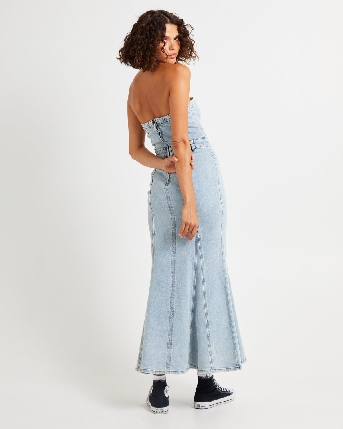 Rendezvous Fishtail Maxi Denim Dress TINTED BLUE
