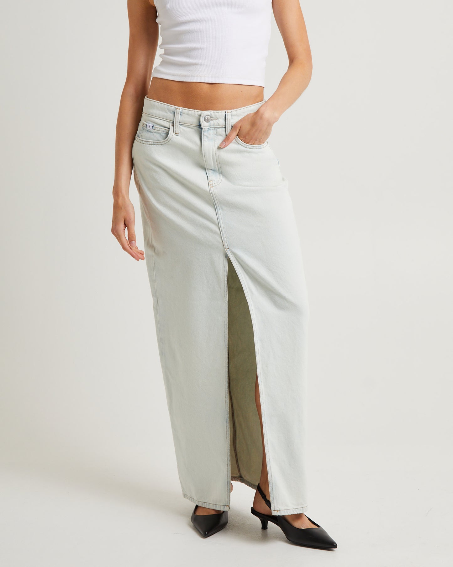 Front Split Denim Maxi Skirt