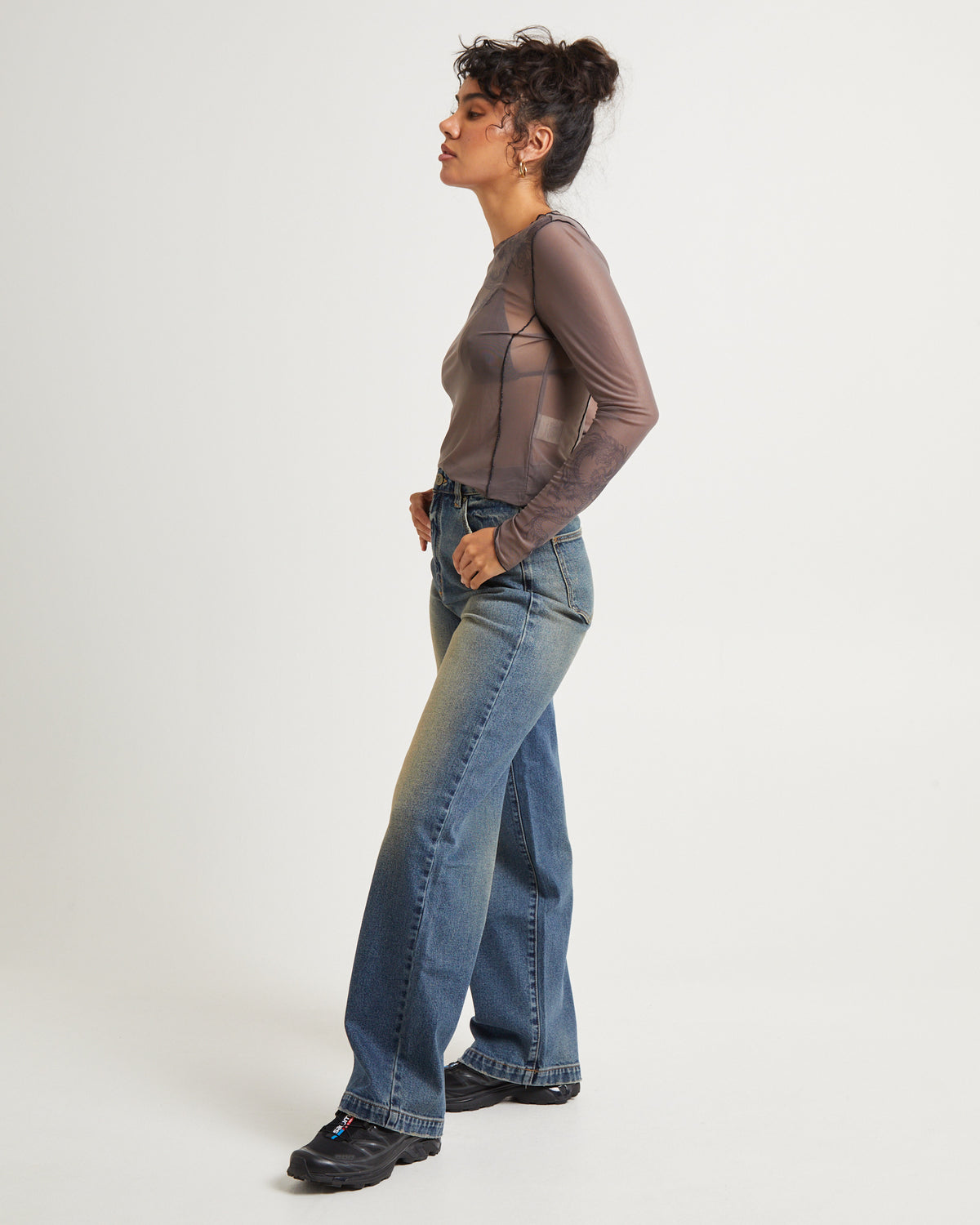 Akio Mesh Long Sleeve Top GREY
