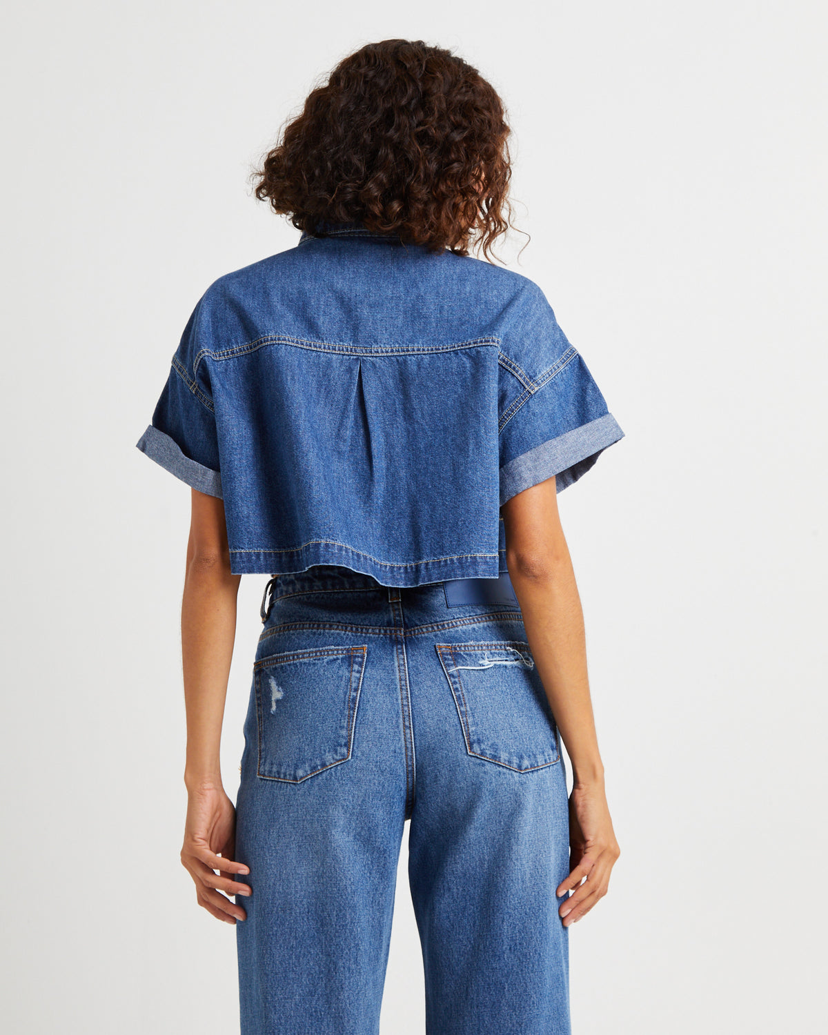 Cropped Western Denim Shirt TRUE BLUE