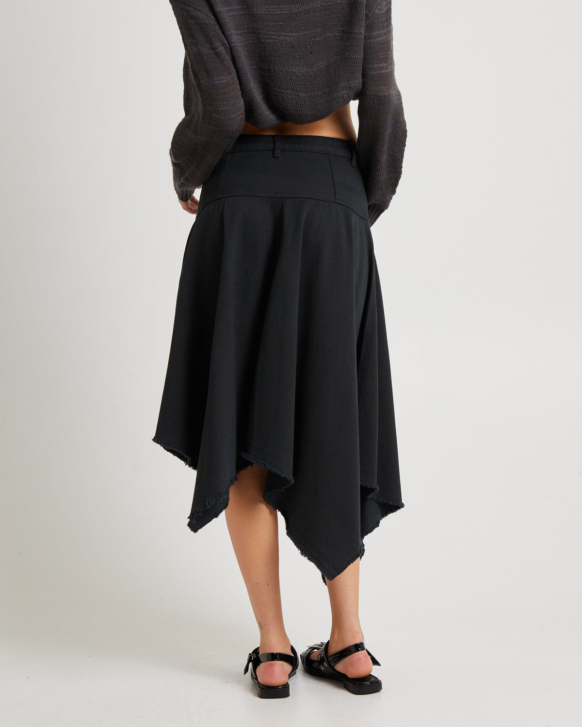 Lopez Handkerchief Hem Denim Skirt CHARCOAL
