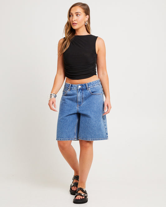 Mesh Ruched Tank Top BLACK