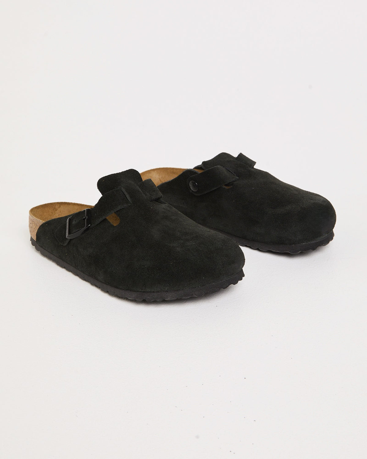 Boston Soft Footbed Suede Leather Clog Black Suede