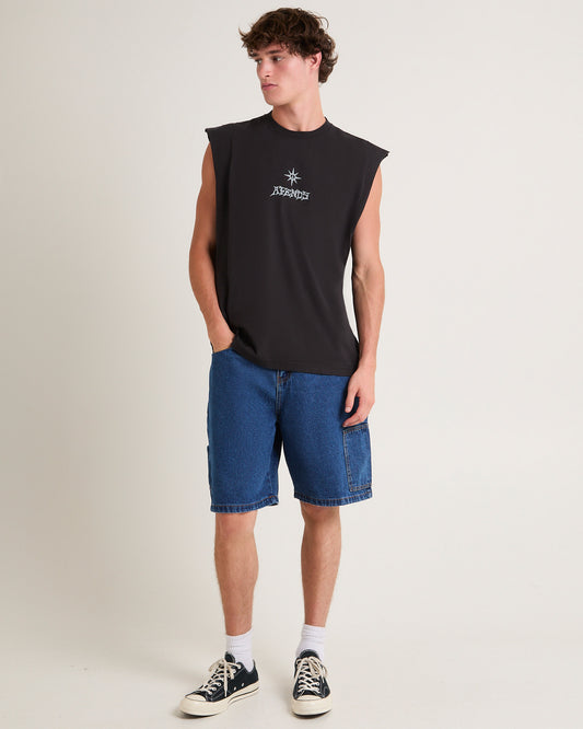 Peace Out Sleevless T-Shirt in Stone Black Stone Black