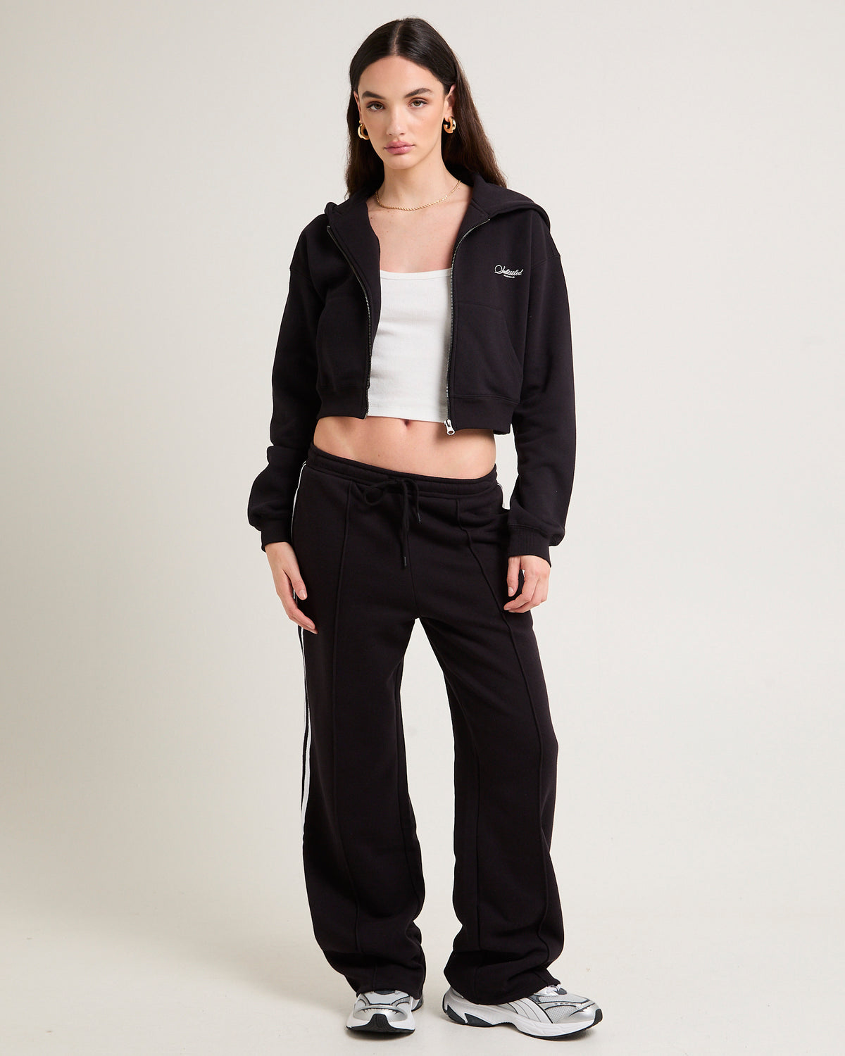 Subtitled Baggy Track Pants ALMOST BLACK