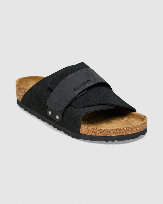 Kyoto Black Suede Nubuck Leather Sandals Black