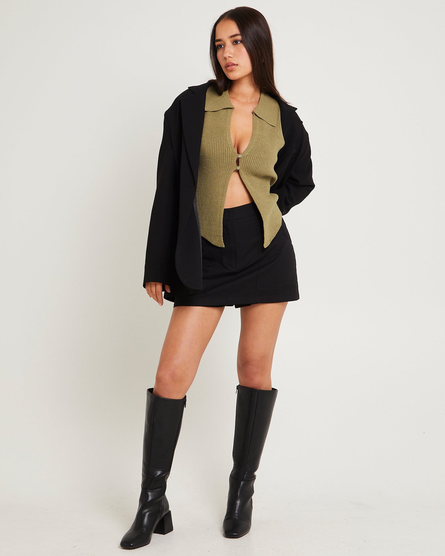 Meryl Ribbed Collar Knit Top