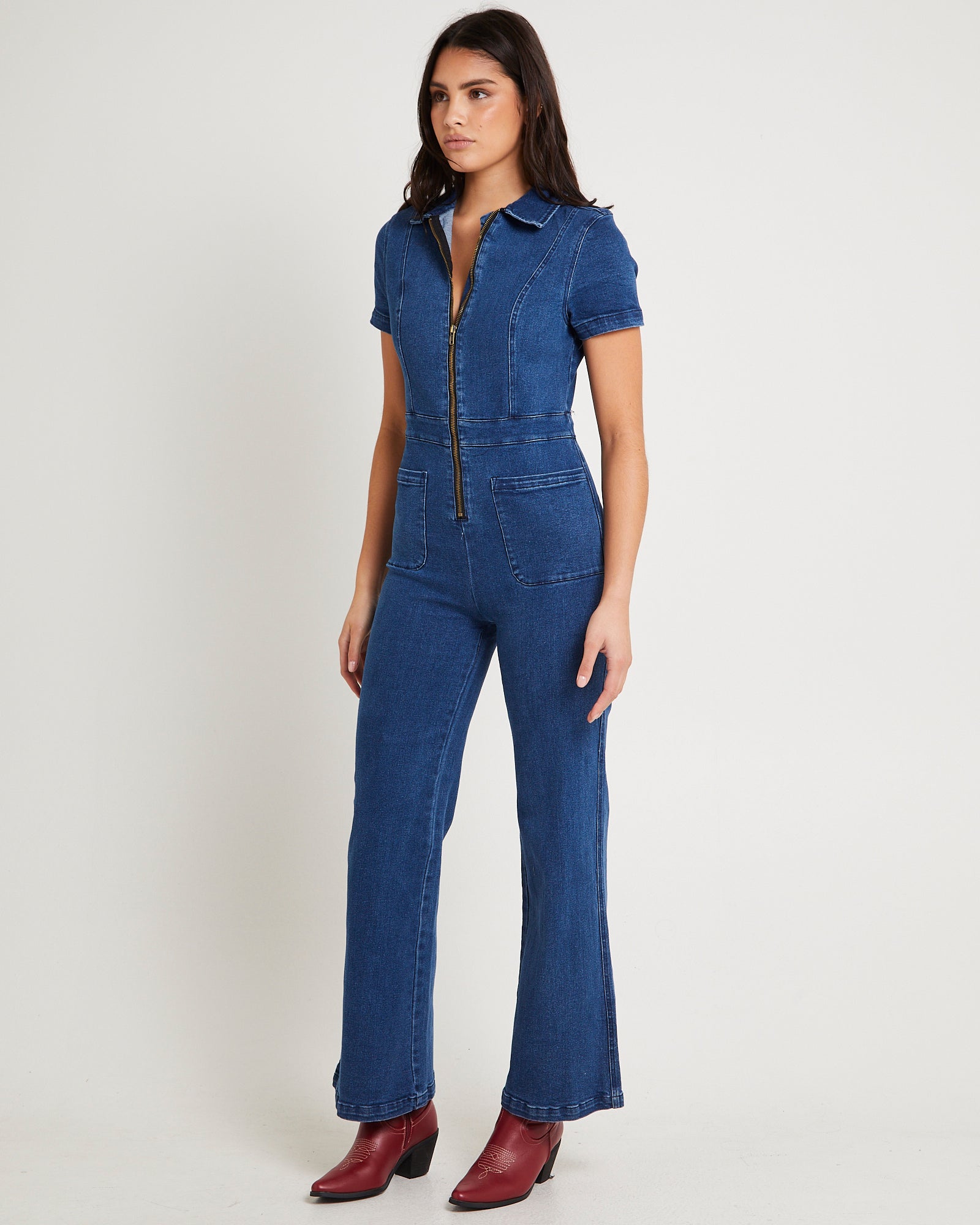 Nikki Petite Maxi Denim Boiler Suit – General Pants