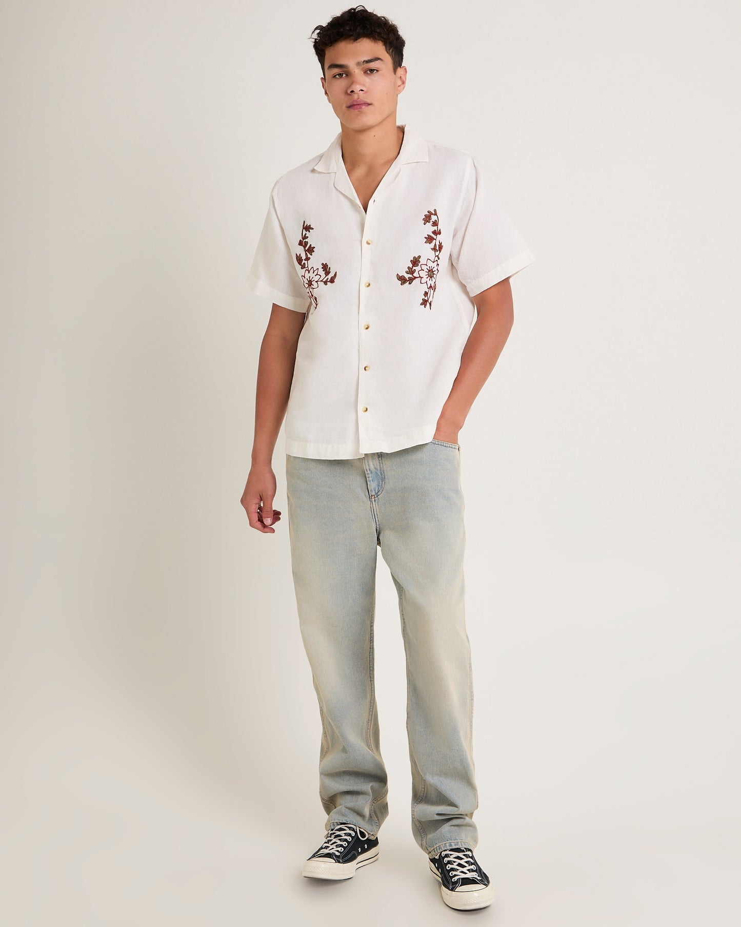 Floral Embroider Bowler Shirt