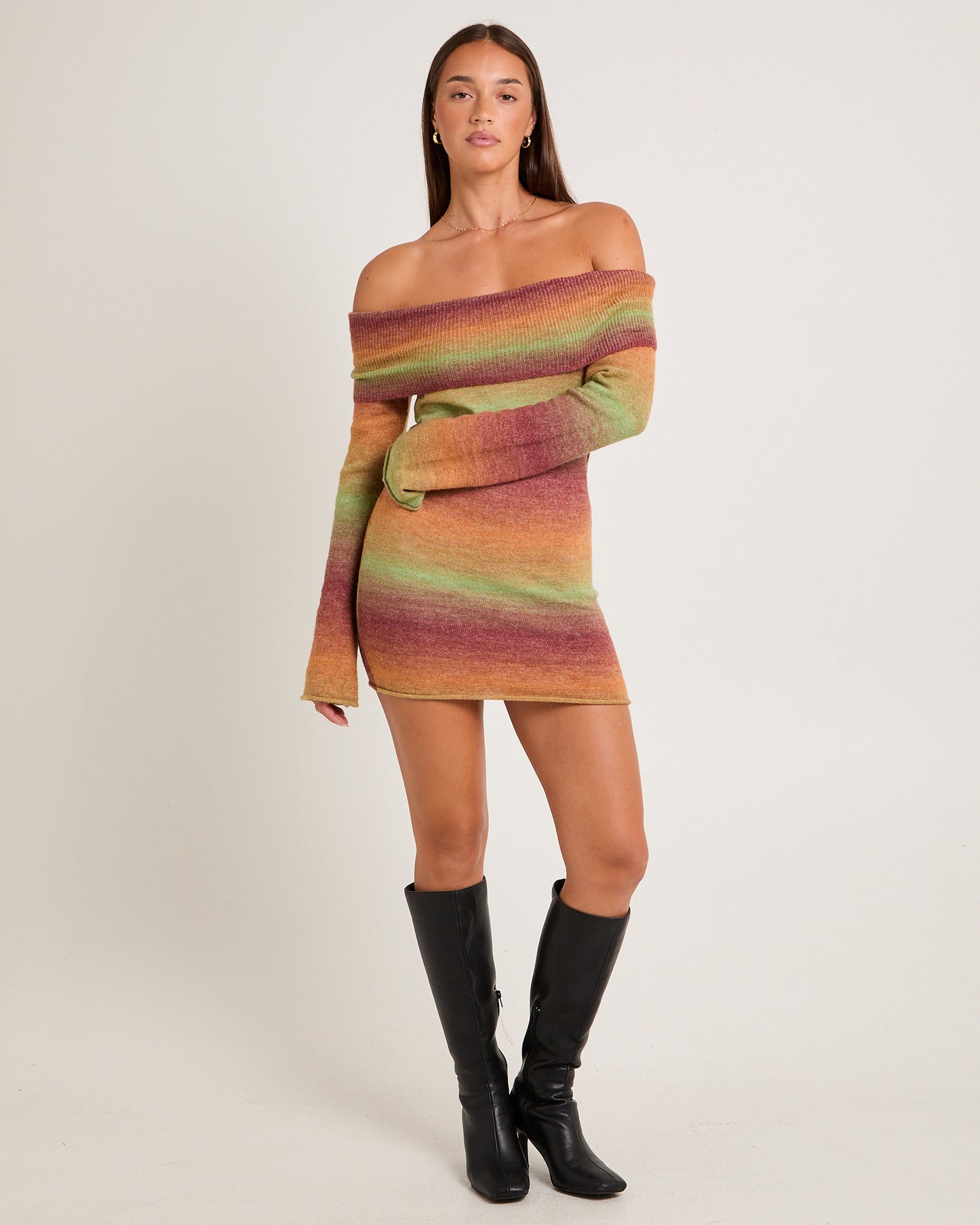 Orla Ombre Off Shoulder Knit Mini Dress
