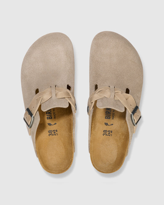 Boston Braided Suede Leather Clog Taupe