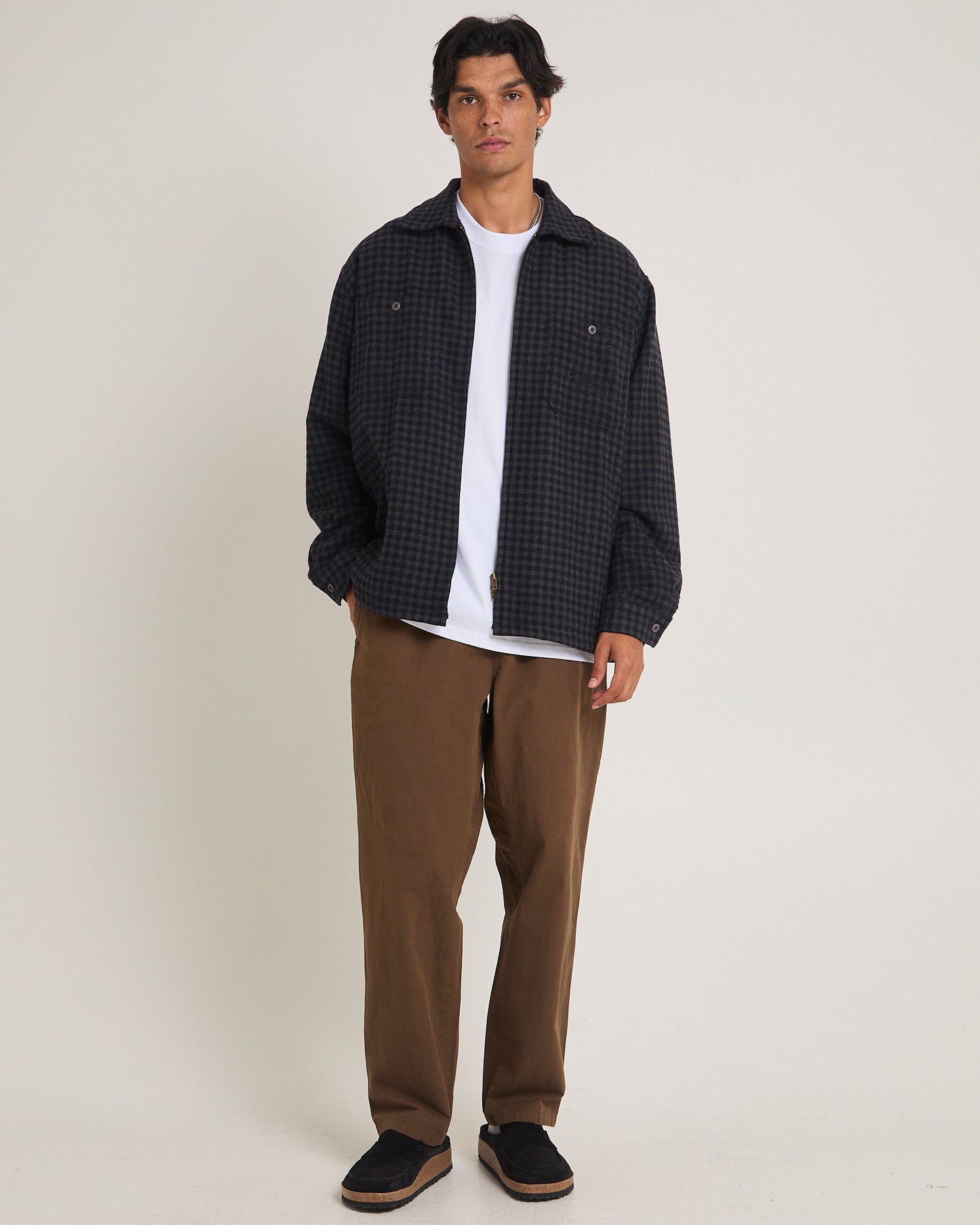 Plaid Zip Through Long Sleeve Shirt