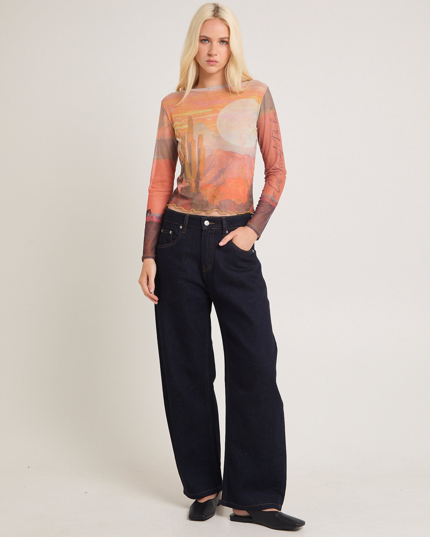 The Mesh Crop Long Sleeve Top