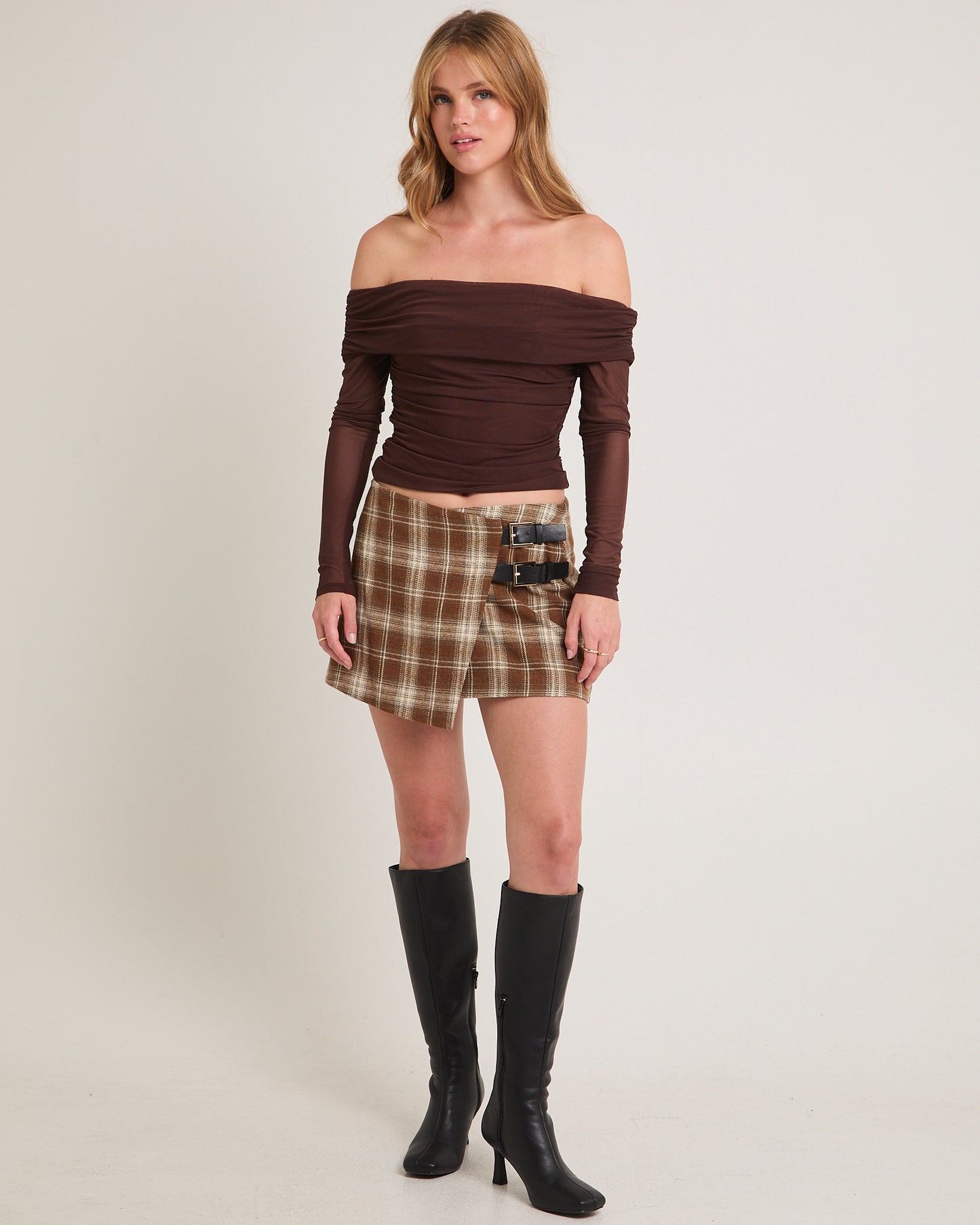 Teagan Wrap Check Mini Skirt