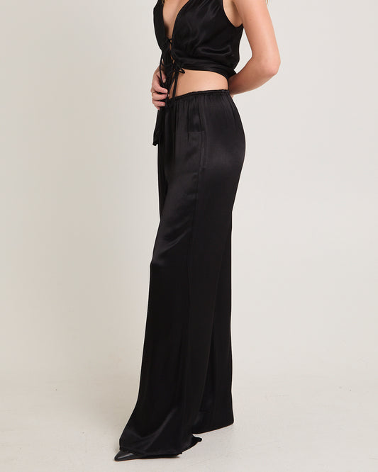 Meredith Satin Mid Rise Pants BLACK