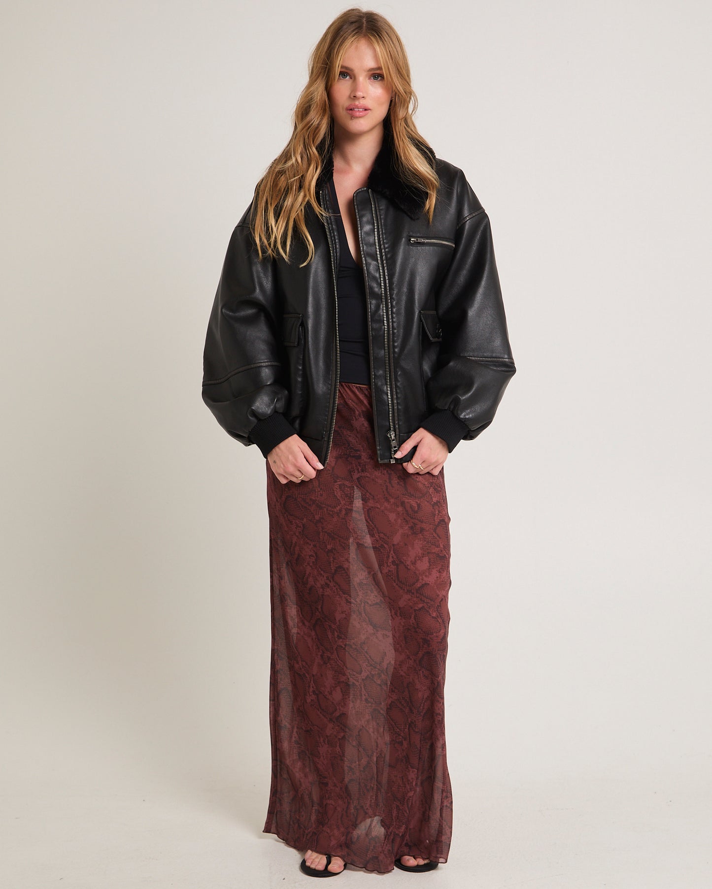 Cody Fur Trim Distressed PU Jacket