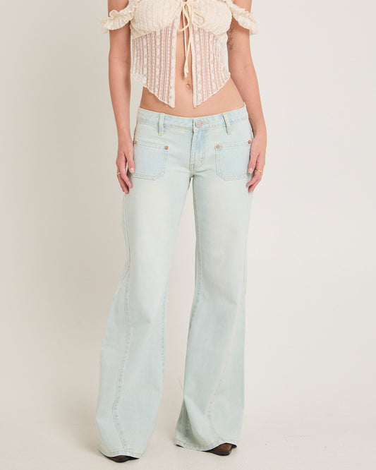 Johnnies Low Waist Wide Leg Flared Denim Jeans Le Surf LE SURF