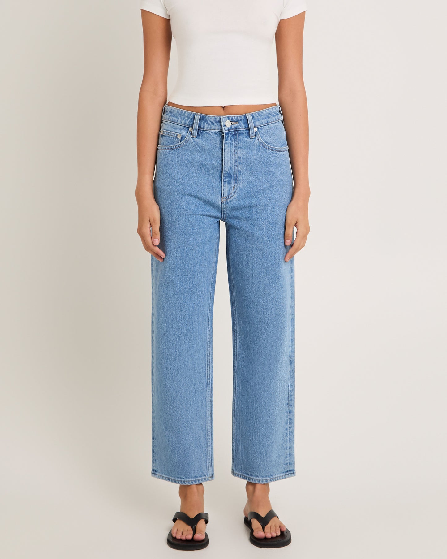 High Straight Crop Denim Jeans Blue Monday