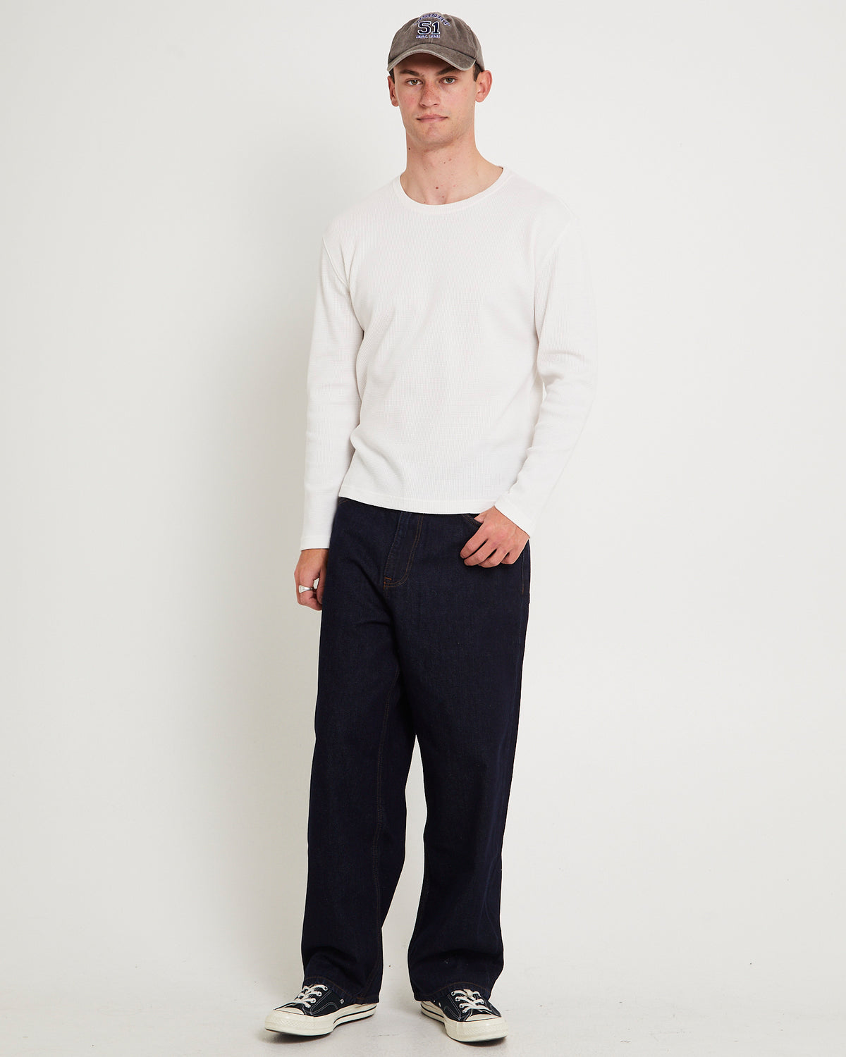 Long Sleeve Waffle Shirt WHITE