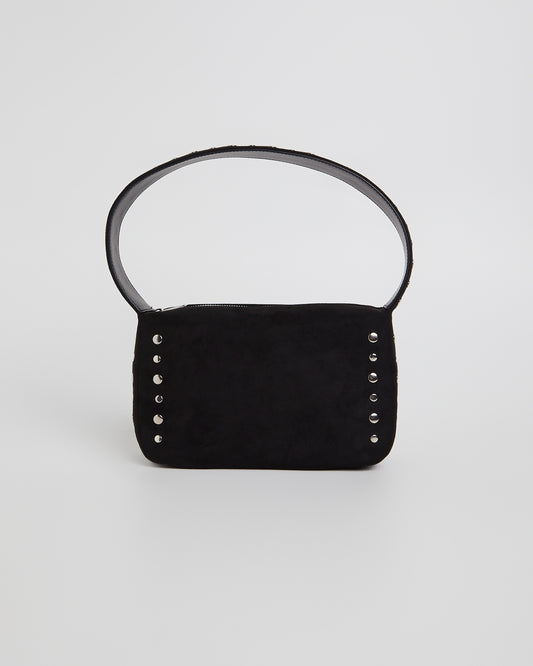 Studded Box Shoulder Bag BLACK MICROSUEDE