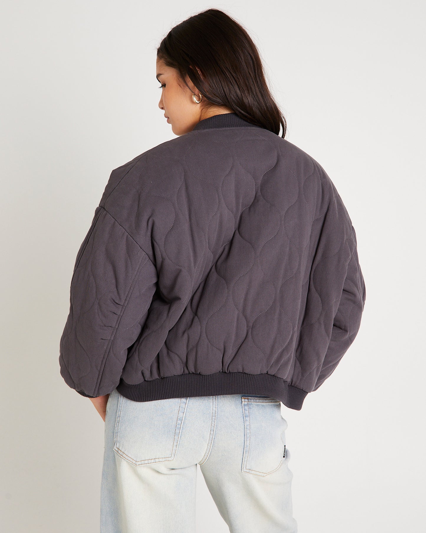 Quilt Detail Oversized Bomber Jacket