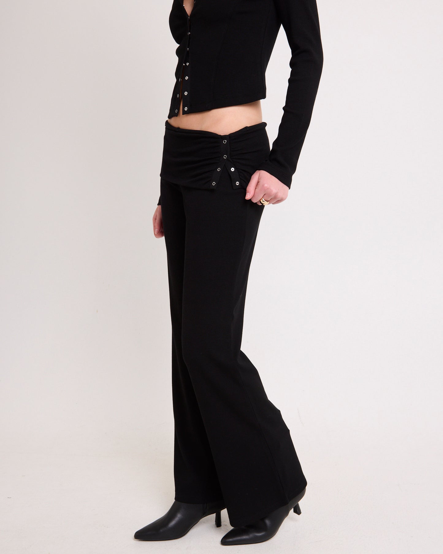 Rib Fold Waist Flare Pants