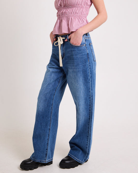 Cora Tie Wide Leg Denim Jeans MID BLUE