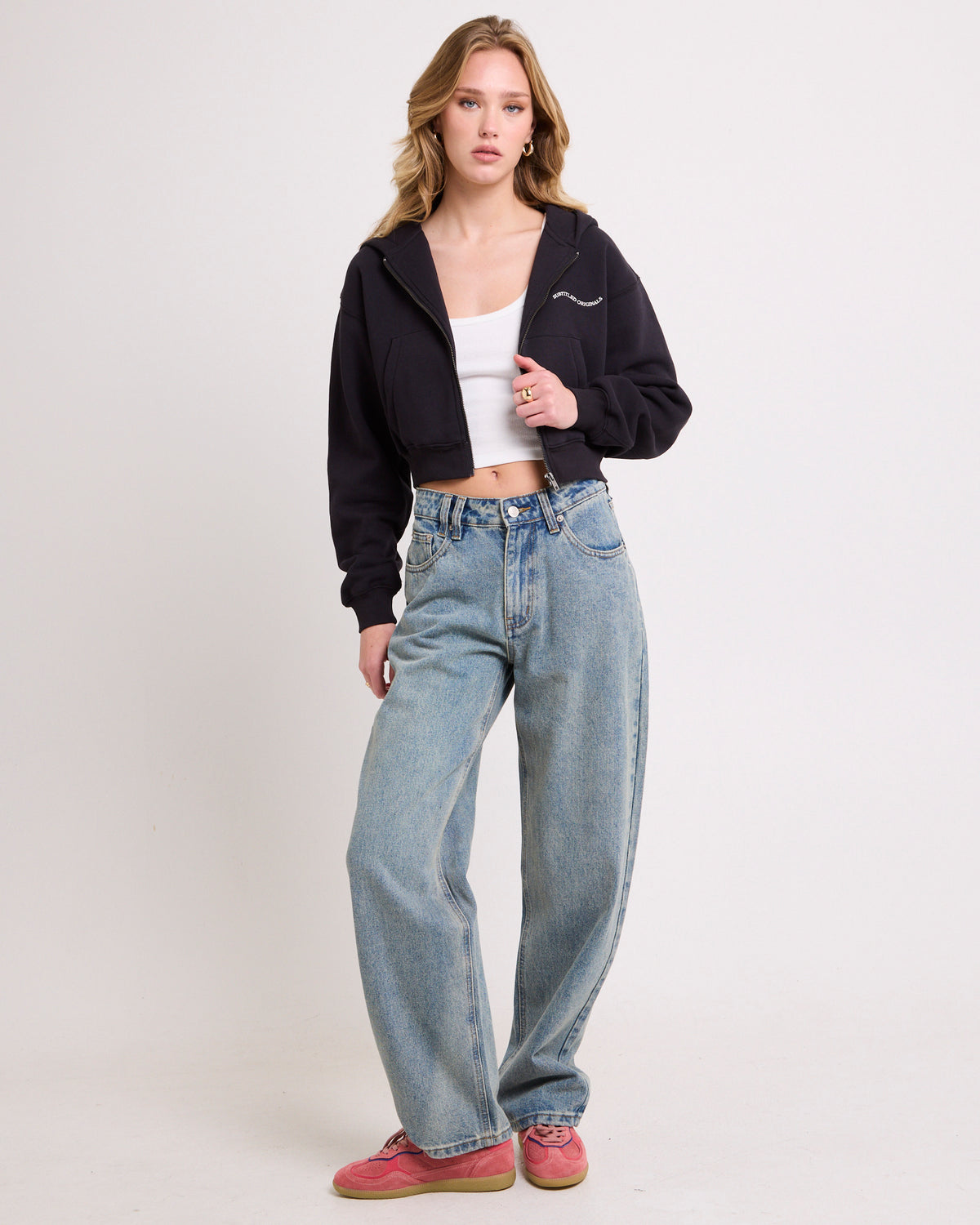 Hawaii Route 94 Cropped Zip Hoodie BLACK