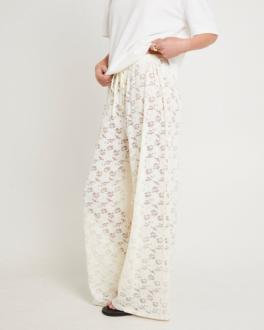 Jasmine Lace Relaxed Pants WHITE