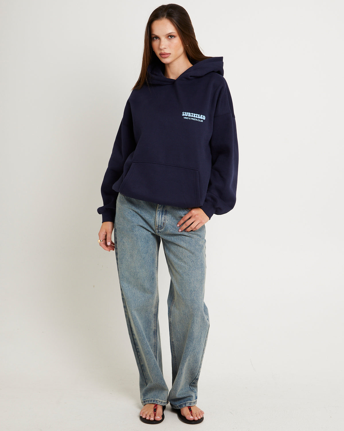 Vino & Pasta Oversized Hoodie NAVY BLUE