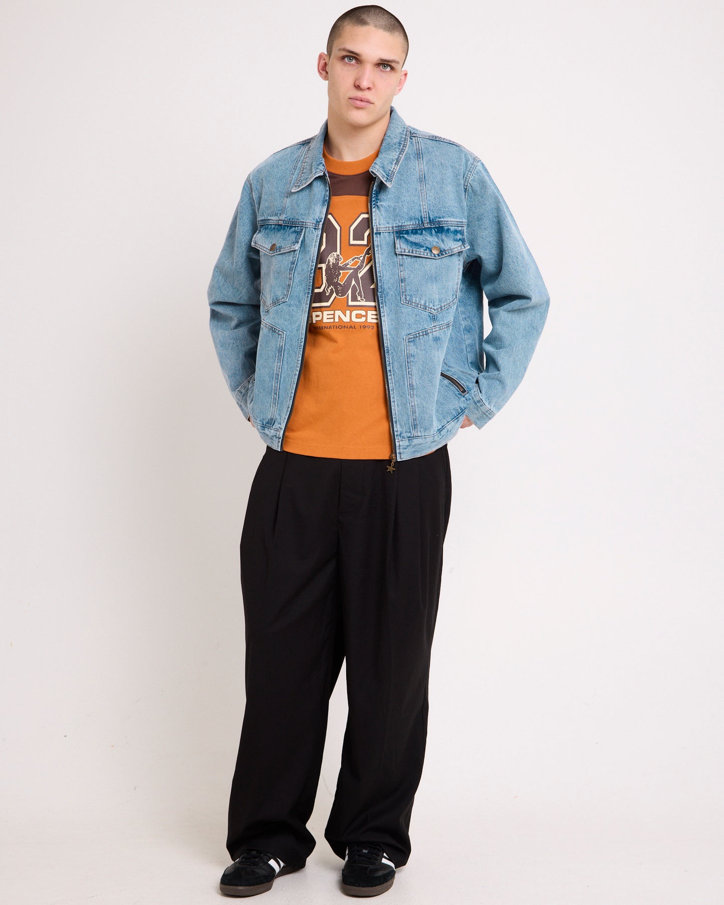 Halls Cropped Harrington Denim Jacket