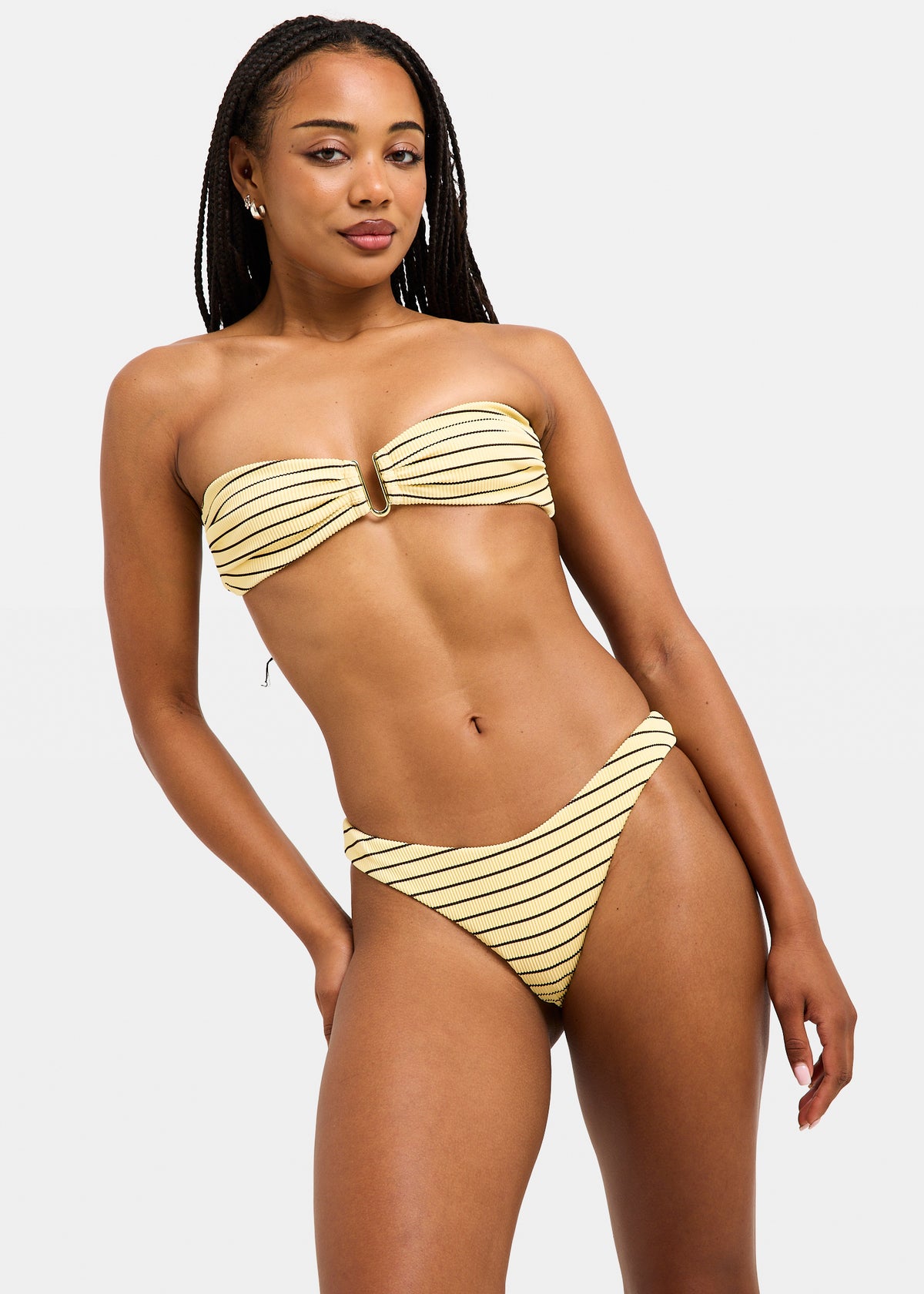 Cheeky Ribbed Bikini Bottom YELLOW/BROWN STRIPE