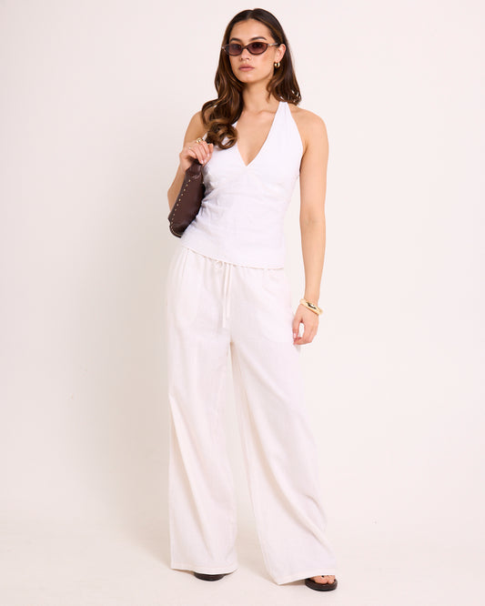 Hideaway Linen Wide Leg Pants WHITE